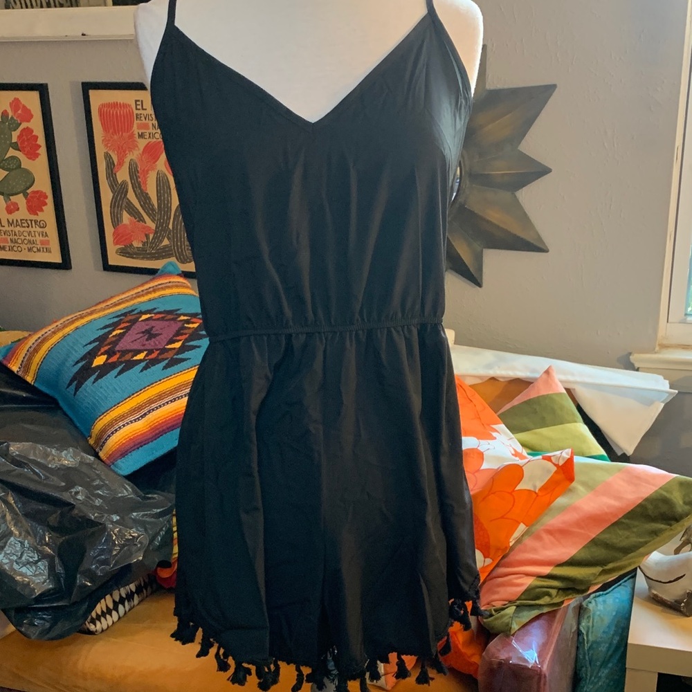 Black Spaghetti Strap Romper with Tassels size 2X - Shein
